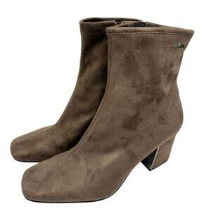 DKNY Boots Size 6 Brown‎ Square Toe Block Heel Textile Side Zip